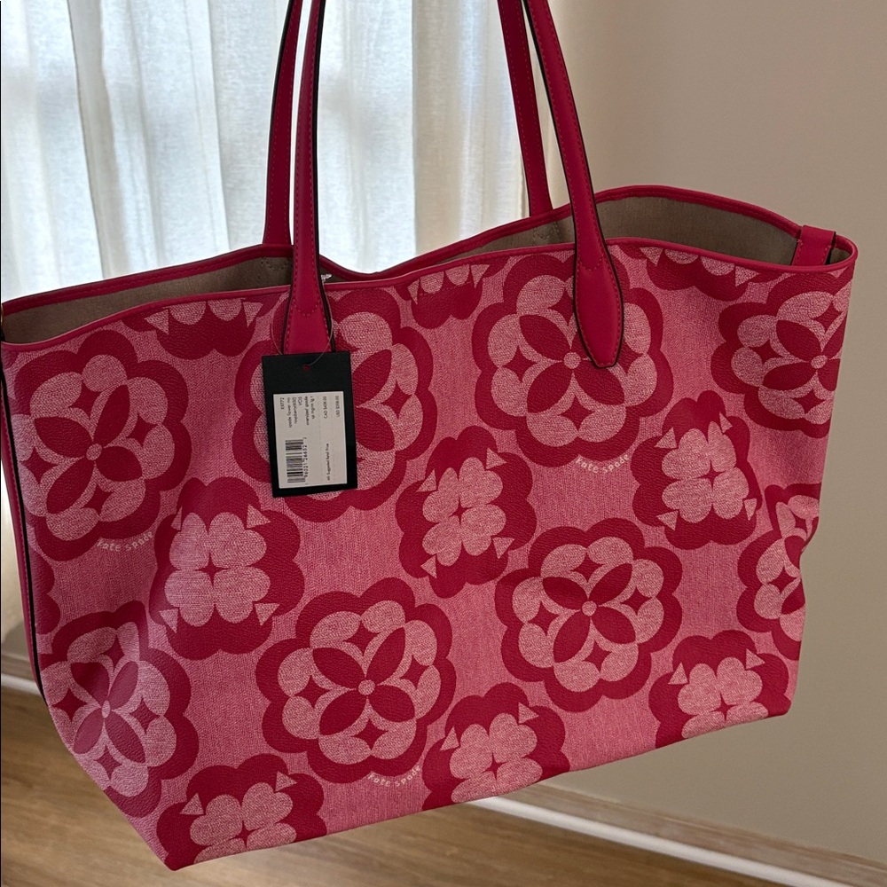 Kate Spade Flower Monogram Sutton Large Tote Raspberry Pink - Picture 3 of 9